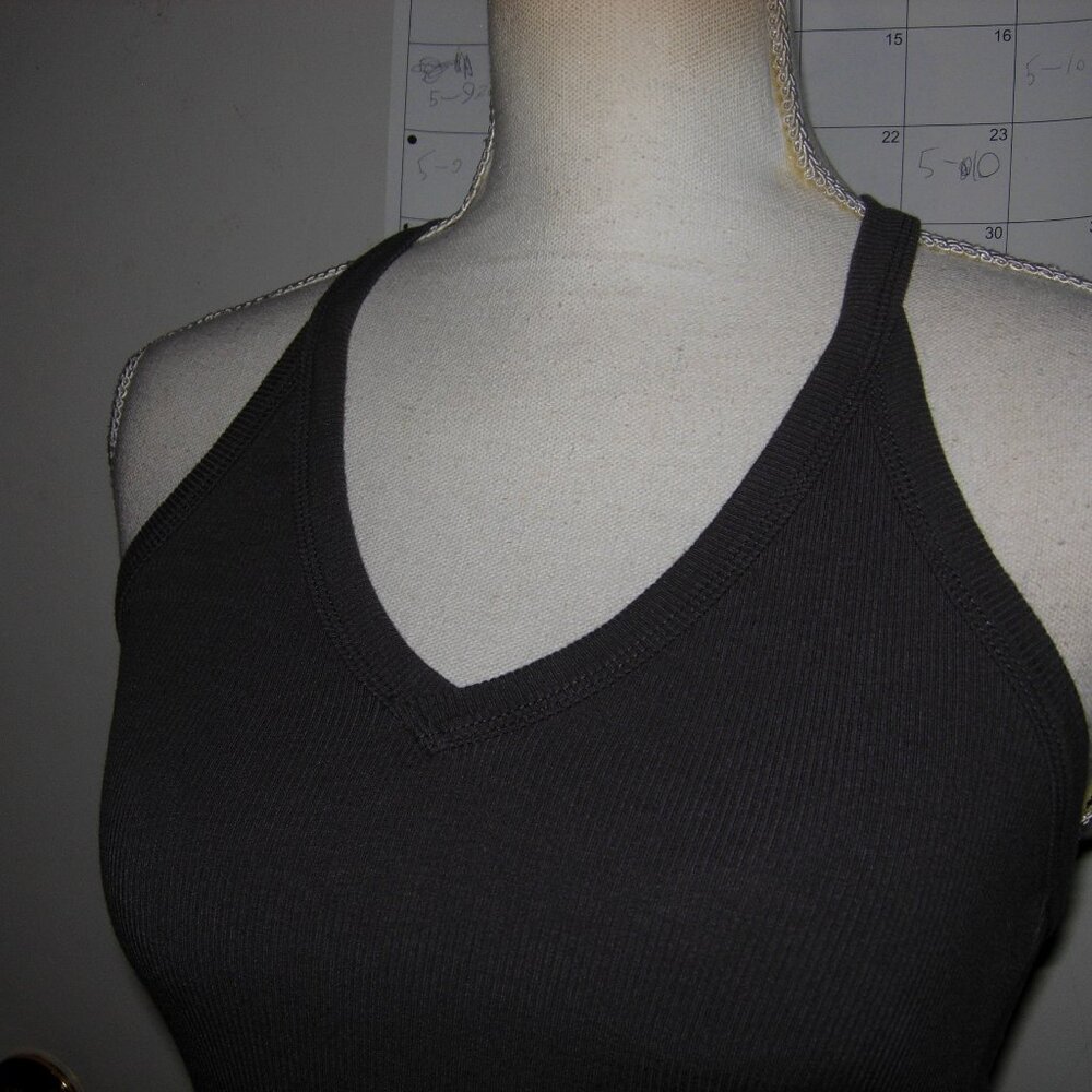 Gray Ribbed Racer Back Tank Top S - Picture 2 of 4